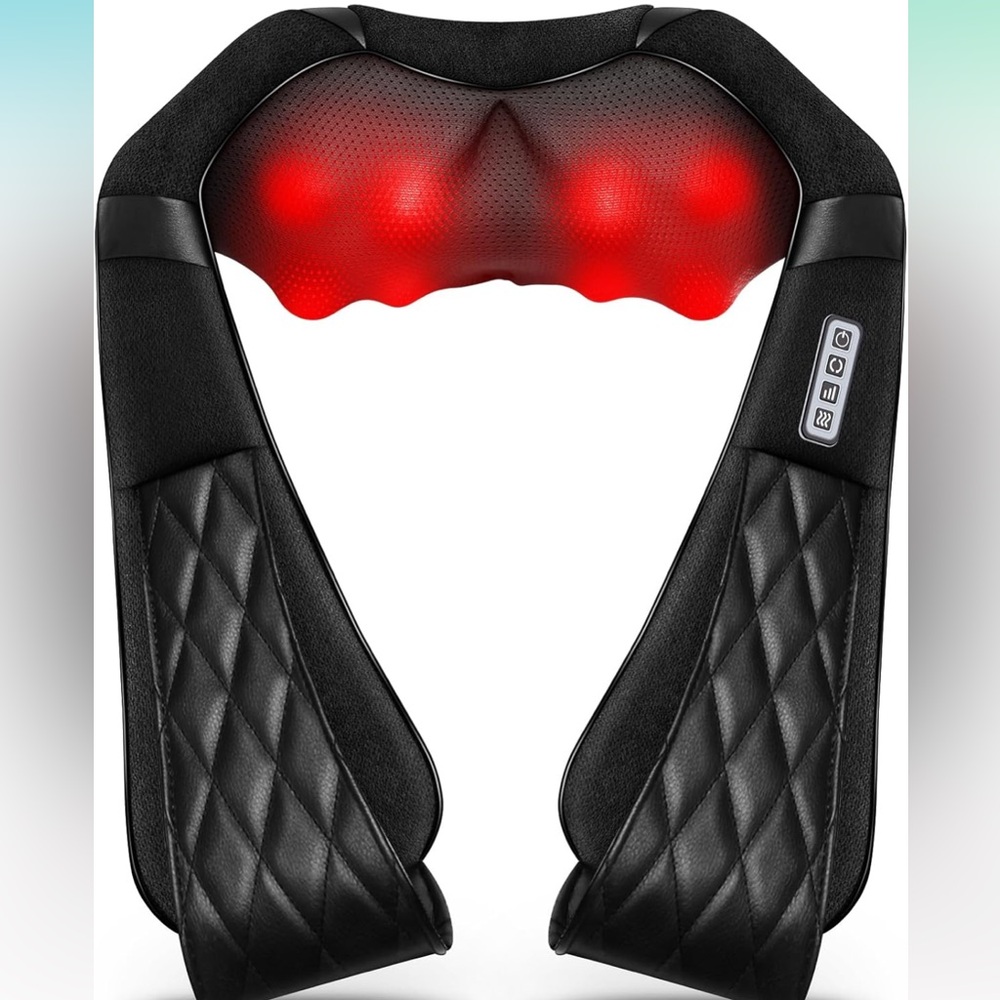 Black Shiatsu Electric Neck Back Massager 3D Kneading with Heat for Shoulder